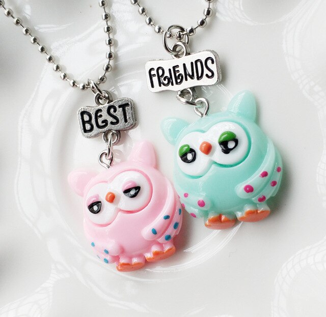 2 teile/satz Freundschaft Eule Halsketten Kinder Stereo Imitation BFF Halskette Für Kinder Besten Freunde Schmuck: 2