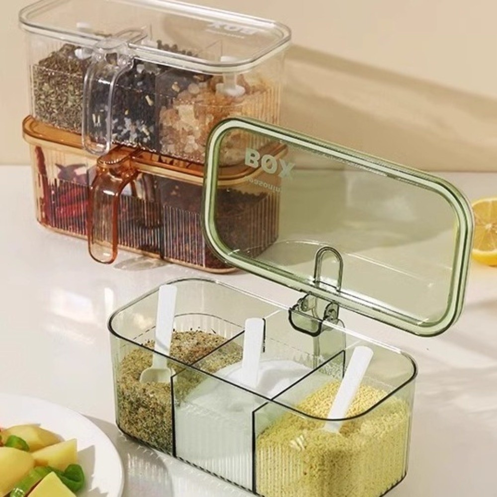 Nem at rengøre fugttæt krydderiboks plastik stabelbar krydderikrukke stor kapacitet gennemsigtig saltkrukke til hjemmelavet mad