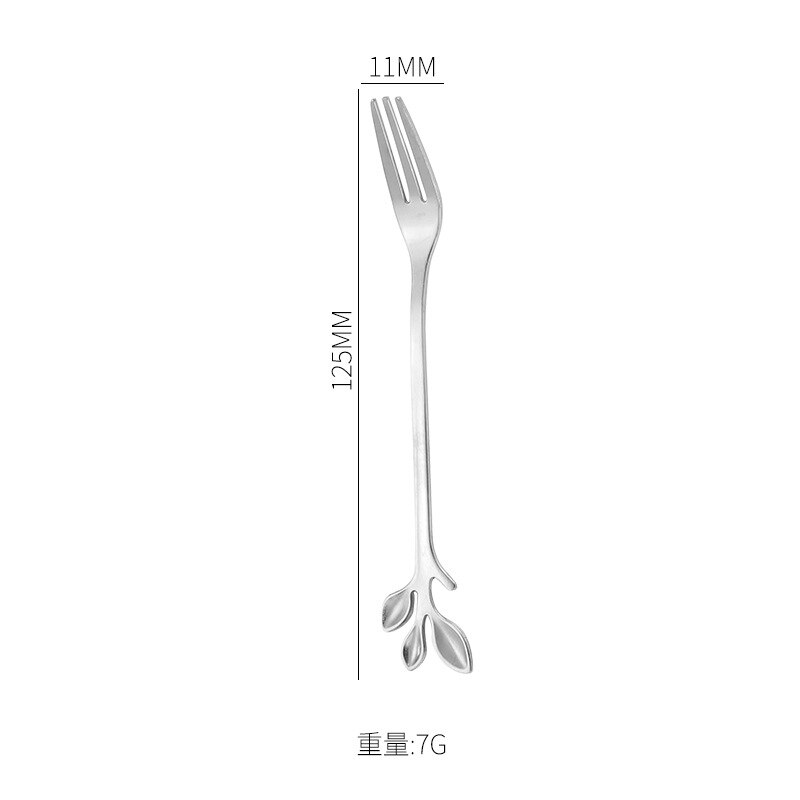 5pcs Stainless Steel Spoon Branch Leaves Spoon Fork Coffee Spoon Christmas Kitchen Accessories Tableware Decoration: Silverfork