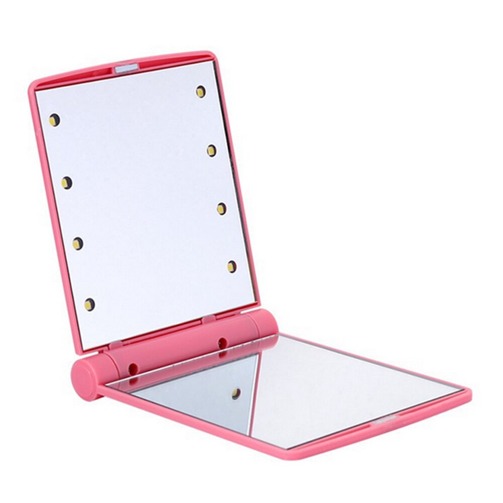 Mini Pocket Spiegel met Licht voor Make-Up Kleine Hand Held Vouw Vrouw Draagbare Reizen Spiegels 8 LED Cosmetische Tool: Red