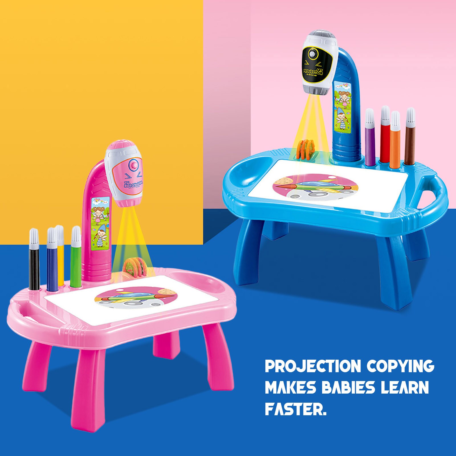 Kids Graffiti Drawing Toys Child Smart Projector Desk With Light & Music Learning Painting Machine Toy Drawing Board Machine