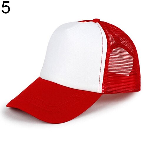 Unisex Trucker Cap Baseball Mesh Adjustable Hats: White Red