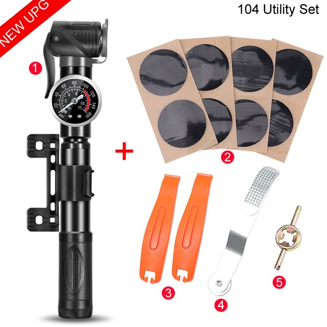 160PSI Hoge Druk Fietspomp Hand Mini Pomp Fiets Air Inflator Compressor Met Houder Voor Schrader/Presta Ventiel Fietspomp: Black 160PSI Set2