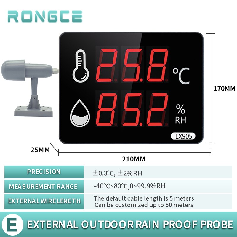 Factory Selling LED Thermometer Hygrometer Industrial Temperature Alarm External Probe LX905: LX905E