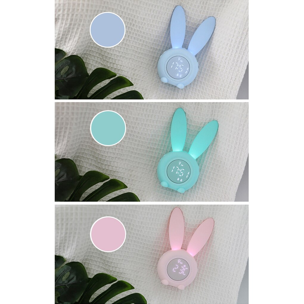 Cartoon LED Digital Alarm Clock Electronic LED Display Sound Control Rabbit Night Lamp Desk Rechargeable Clock