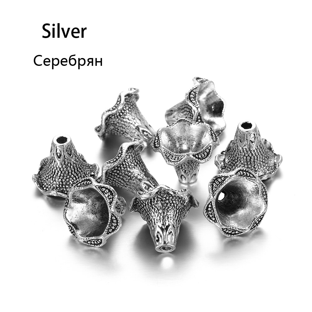 2 sztuk/partia Alloy starożytny złoty różne kształty kwiat koraliki czapki zaślepka złącza dla DIY kolczyki tworzenia biżuterii Accessroies: Ancient Silver 4