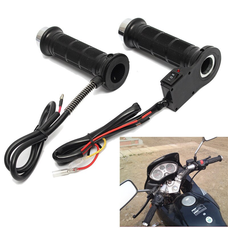 Set Black Motorcycle 7/8 Inch 22mm Electric Hand Heated Molded Grips ATV Warmers Handlebar