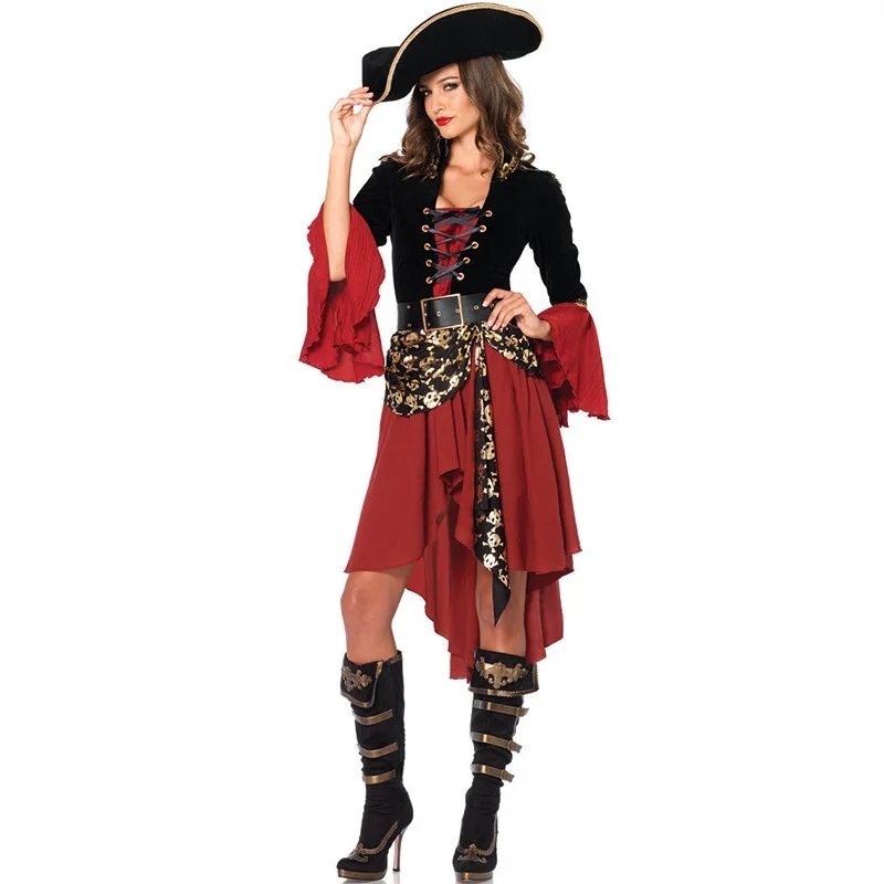 Große Größen Piratenkostüm Damen - Retro Mittelalter Cosplay Uniform - Bühnenperformance Outfit