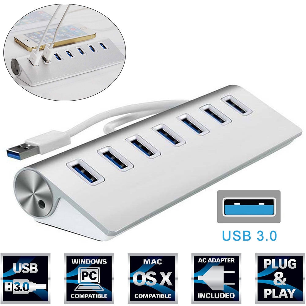 7 poort Aluminium USB 3.0 HUB 5 Gbps High Speed Power Adapter Voor PC Laptop Mac NIEUW