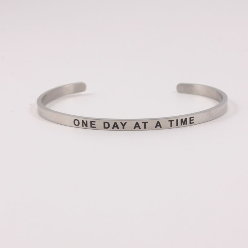 BELIEVE IN YOUR DREAMS Stainless Steel Positive Inspirational Quote Engraved Cuff Mantra Bracelet Bangle For Women Men: ONE DAY AT A TIME