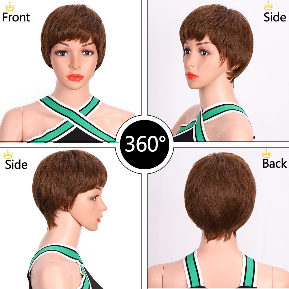 AISIBEAUTY krótka fryzura wróżka peruki z prostymi włosami dla czarnych kobiet bezklejowa maszyna wykonana peruka 4 kolory dostępne dla afroamerykanów