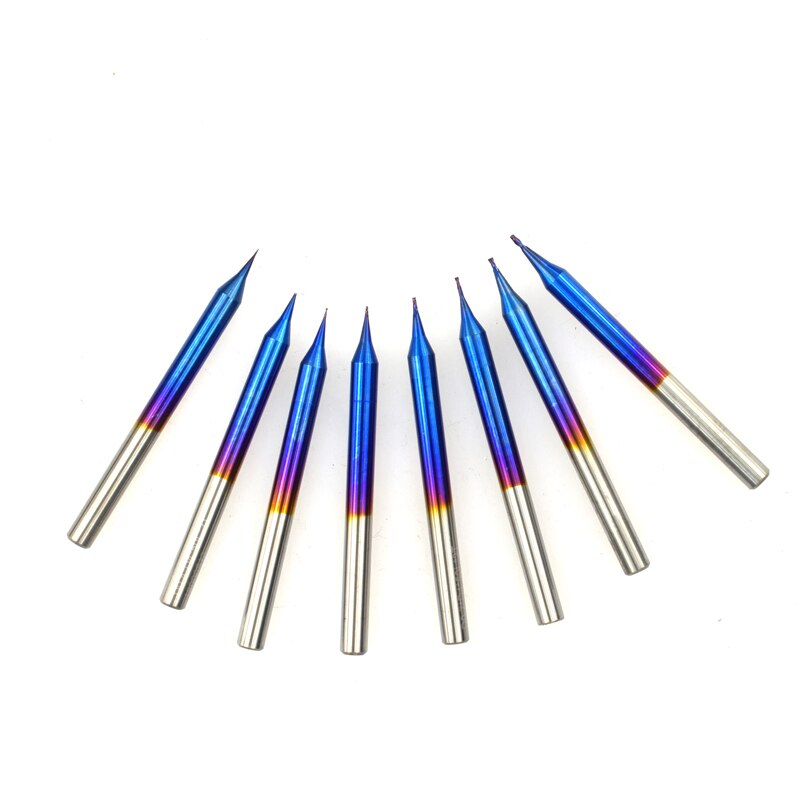 1pc 4mm tige fraise plate 0.2-0.9mm Micro gravure peu 2 cannelures Nano bleu enduit CNC fraise