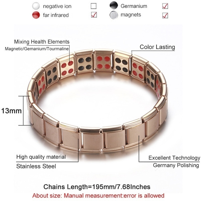 Neue Frauen Armbinde Edelstahl Elastische Einstellbar Rose Gold Farbe Germanium Magnetische Armbinde für Männer Gesundheit Schmuck