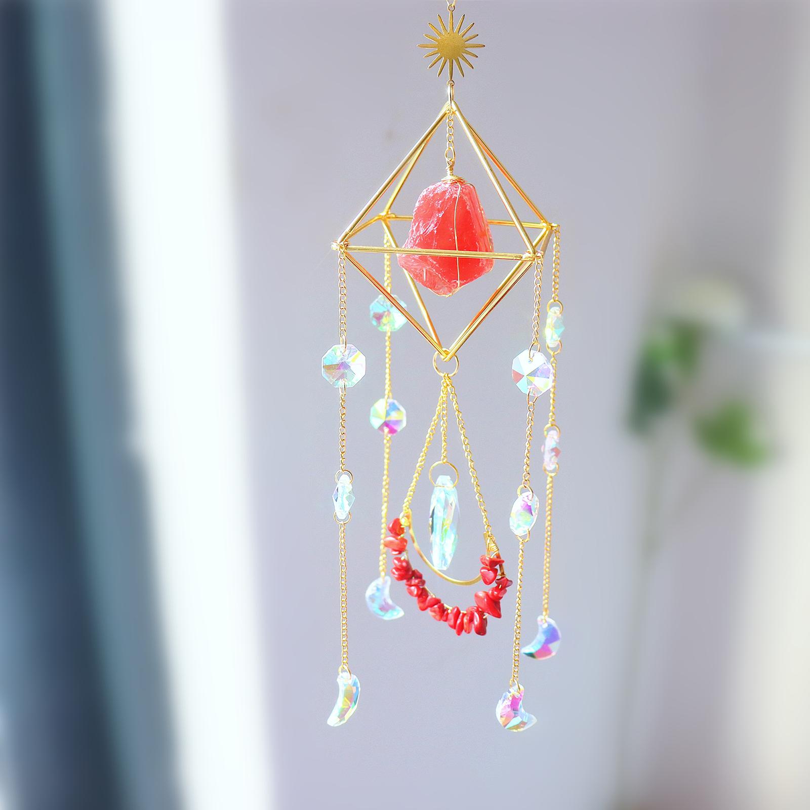 Crystal Wind Chimes Pendant Rainbow Maker Prism Ball Ornament Feng Shui Hanging for Christmas Party Car Home Decoration: Red