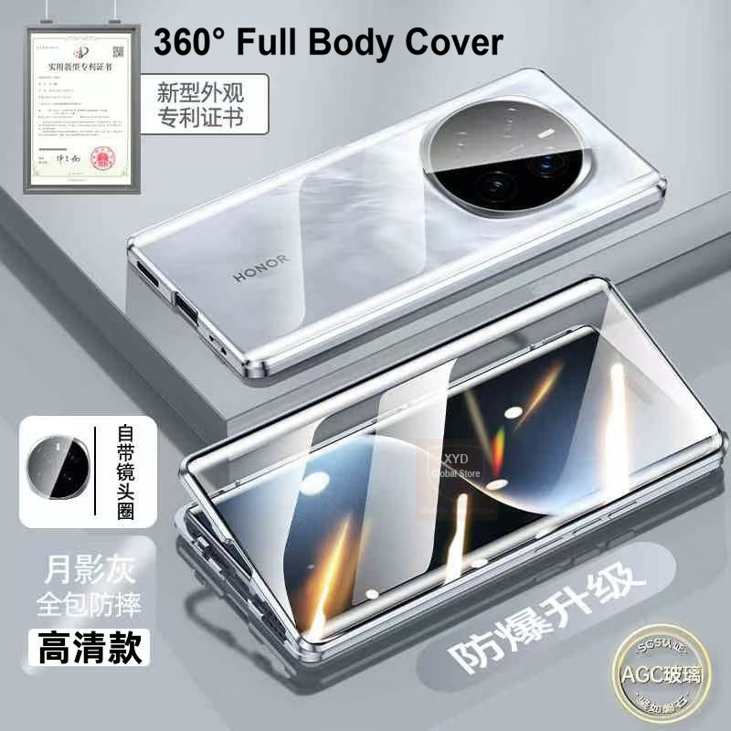 For Honor Magic7 Pro Magic 7 Case Tempered Glass Cover Case For Honor Magic 7 Pro 360 Full Body Flip Metal Magnetic Double Sided: Acrylic / Blue