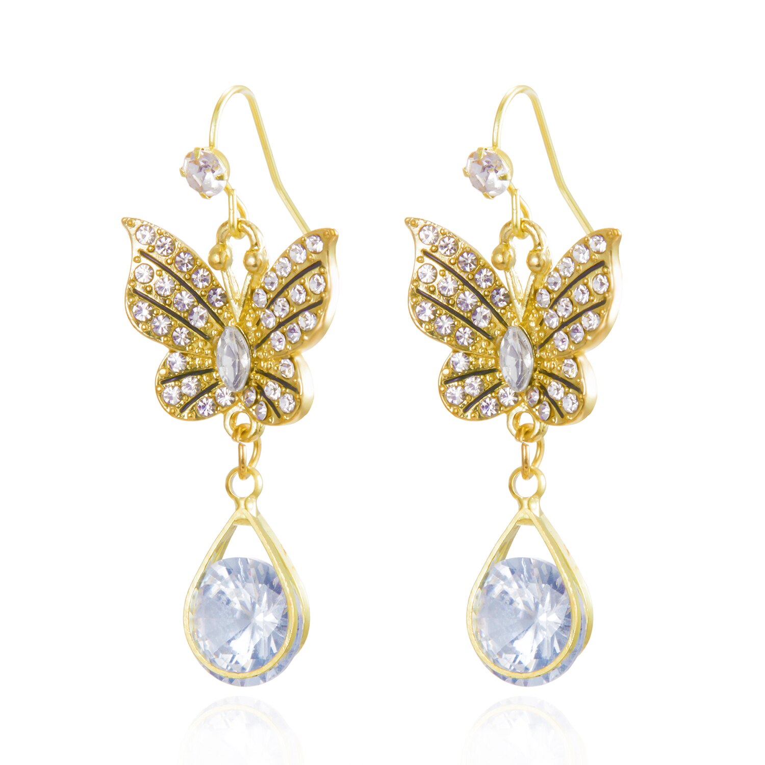 Koreaanse Mode Vlinder Parel Oorbellen Voor Vrouwen Goud Kleur Geometrische Kwastje Zirconia Wedding Oorbellen Sieraden