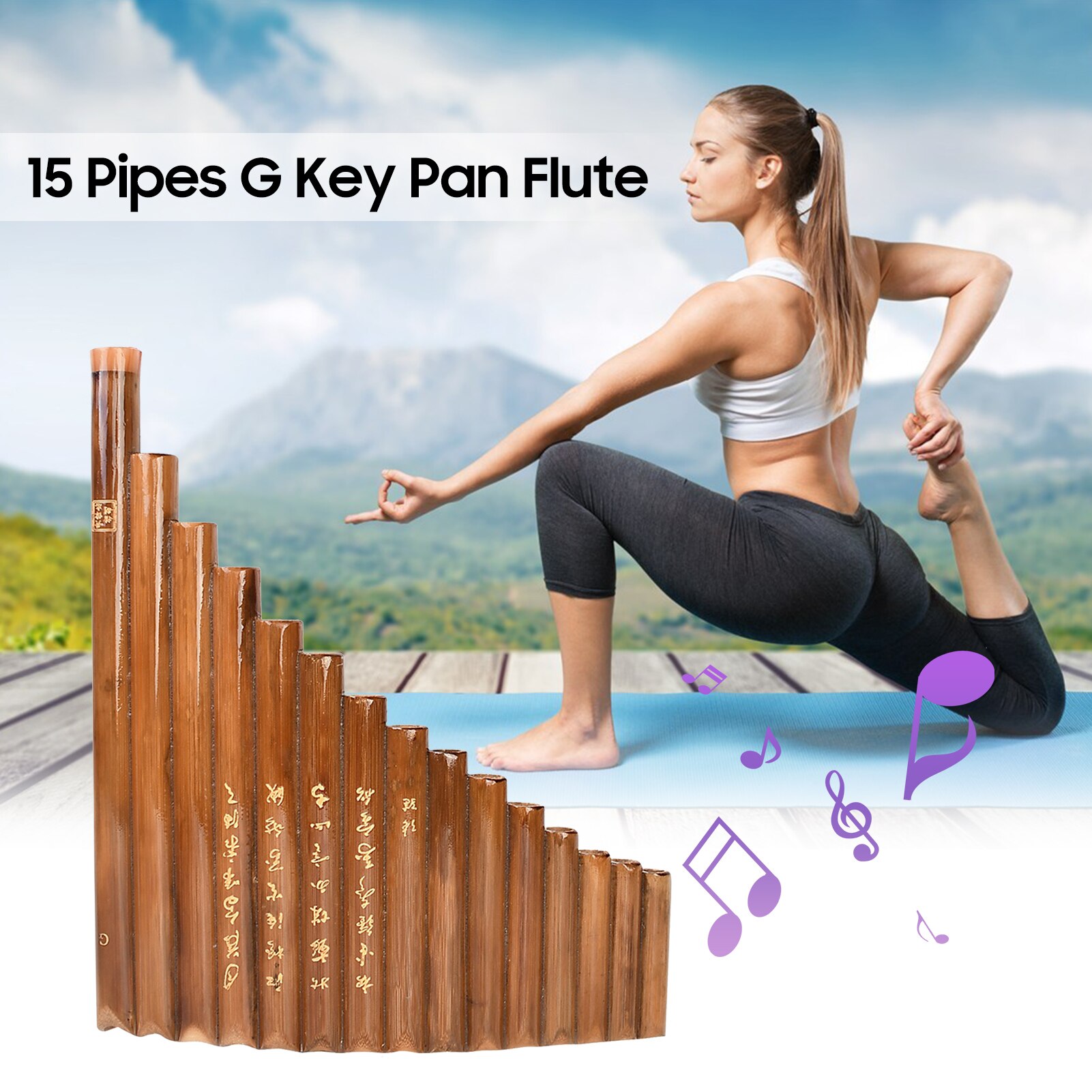 Muspor-Juego de flauta de Pan con llave G, 15 tubos, instrumento folclórico, instrumento de viento de bambú Natural, tubos de bambú, bolsa y tela de palo