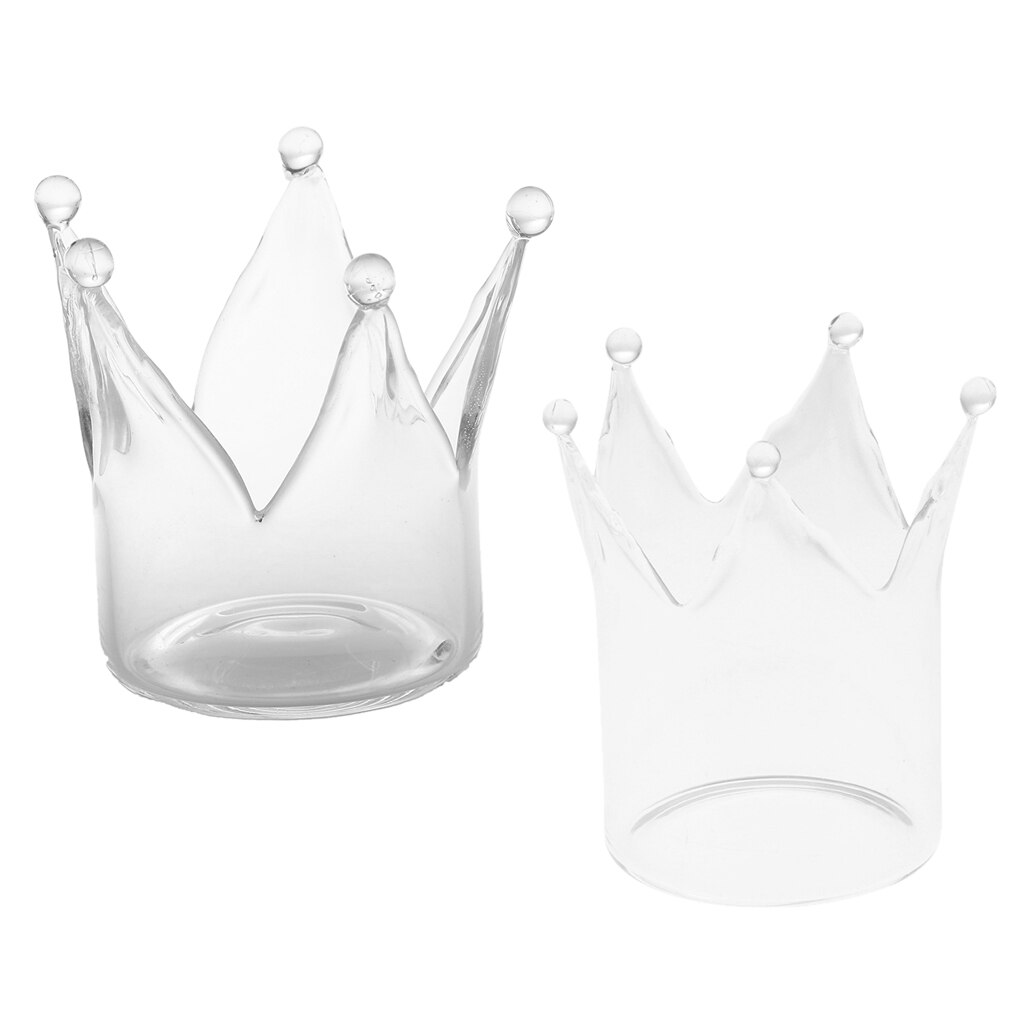 2x Crown Vormige Glazen Kaarsenhouder Kandelaar Stand Bruiloft Decor