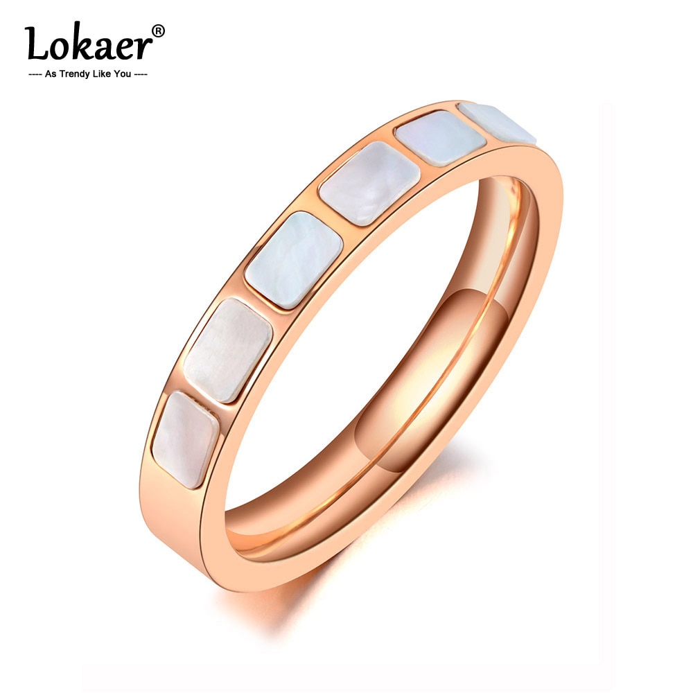 Lokaer Original Trendy Stainless Steel Wedding Rings For Women Girls Rose Gold Shell CZ Crystal Engagement Jewelry R20009