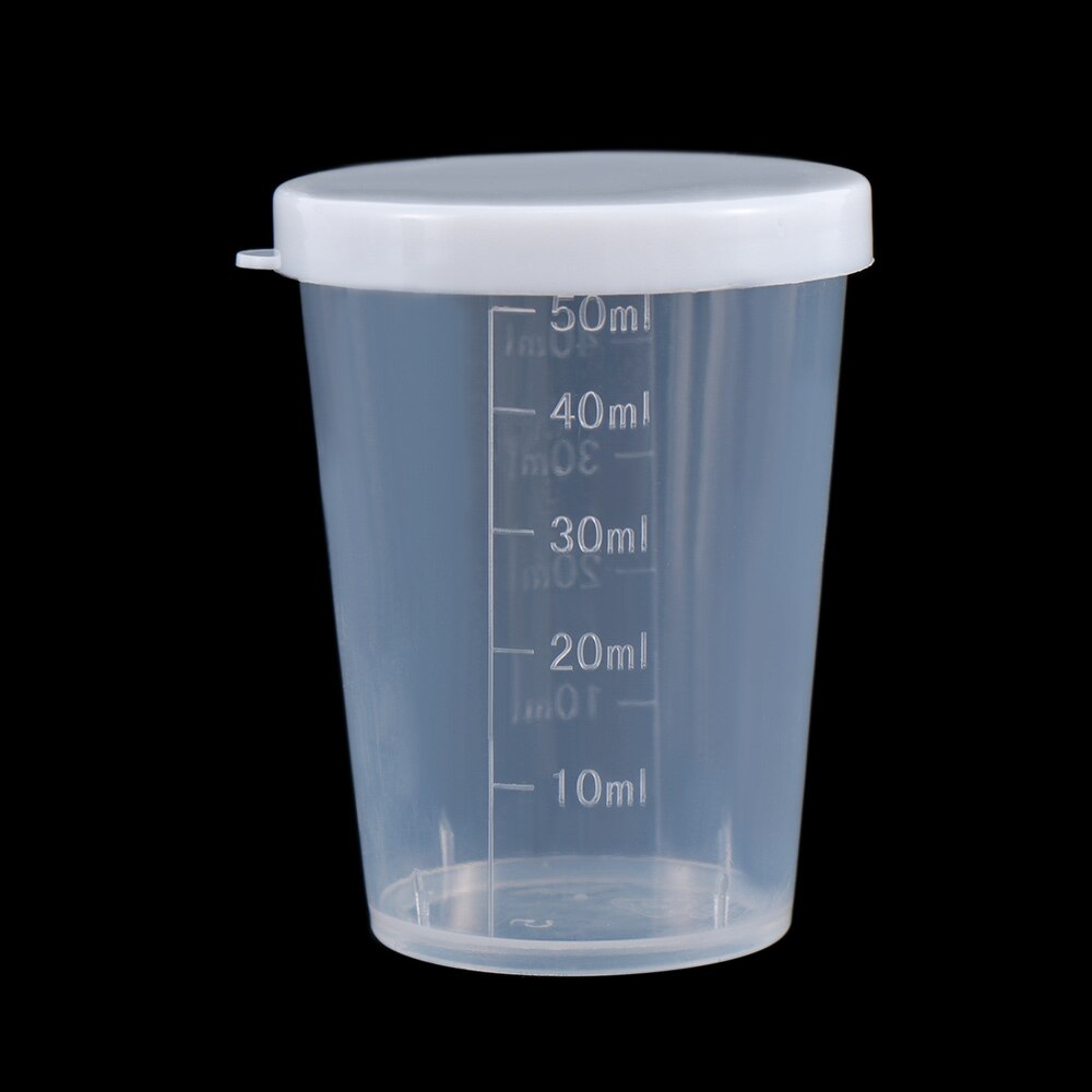 10Pcs 50ml Medicine Measuring Measure Cups With White Lids Cap Clear Container Liquid Measure Beaker Container: Default Title