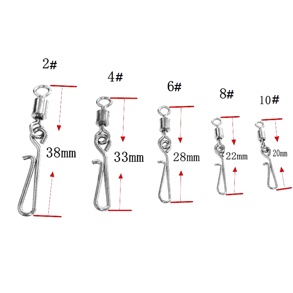 20PCS/LOT Stainless Steel Connector Bearing Rolling Swivel 2#-10# Fishing Solid Ring with Lures ocean Fishing Hook
