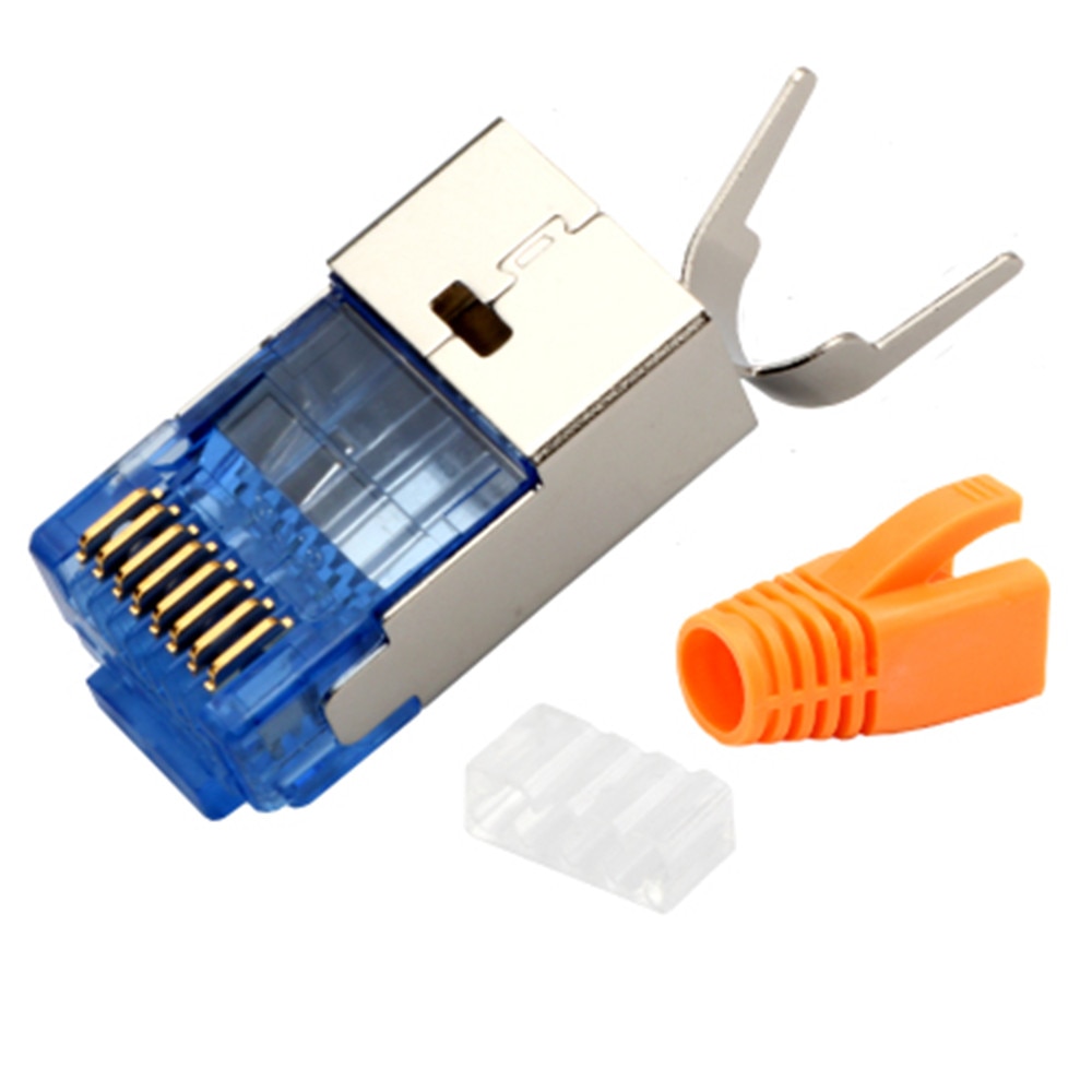 Juego de 5 conectores Rj45 Cat7 de , adaptador de Cable Lan de cabeza de cristal, 10gb, Cable de red Ethernet 8p8c, enchufe Modular de protección de Metal