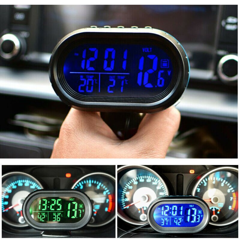 12 V/24 V Auto LCD Digitale Thermometer Voltmeter LED Klok Alarm Monitor Tester
