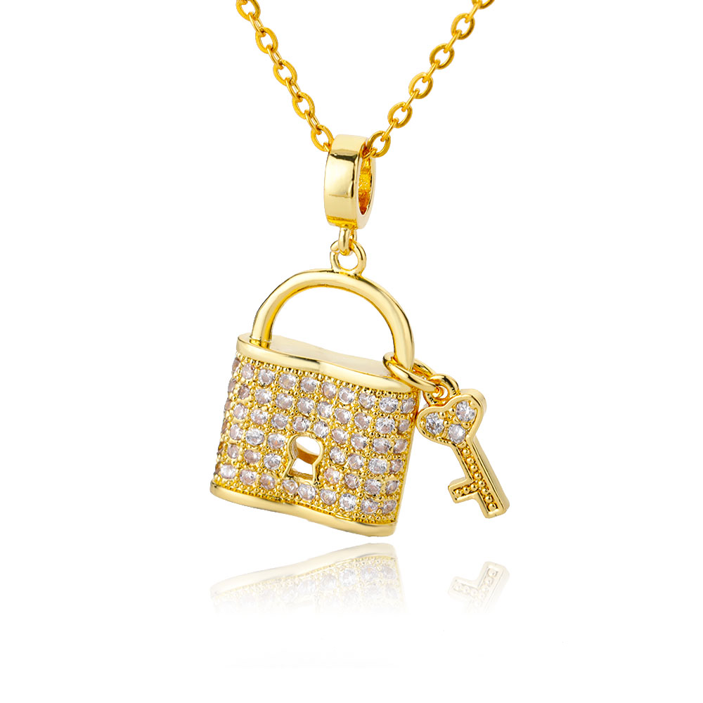 Zirkon sperren einstellen Halsketten Für Frauen Halsband Gold Kette Vorhängeschloss Schlüssel Halskette Punk Claviclel Party Schmuck Collie Schmuckstück Femme: 2