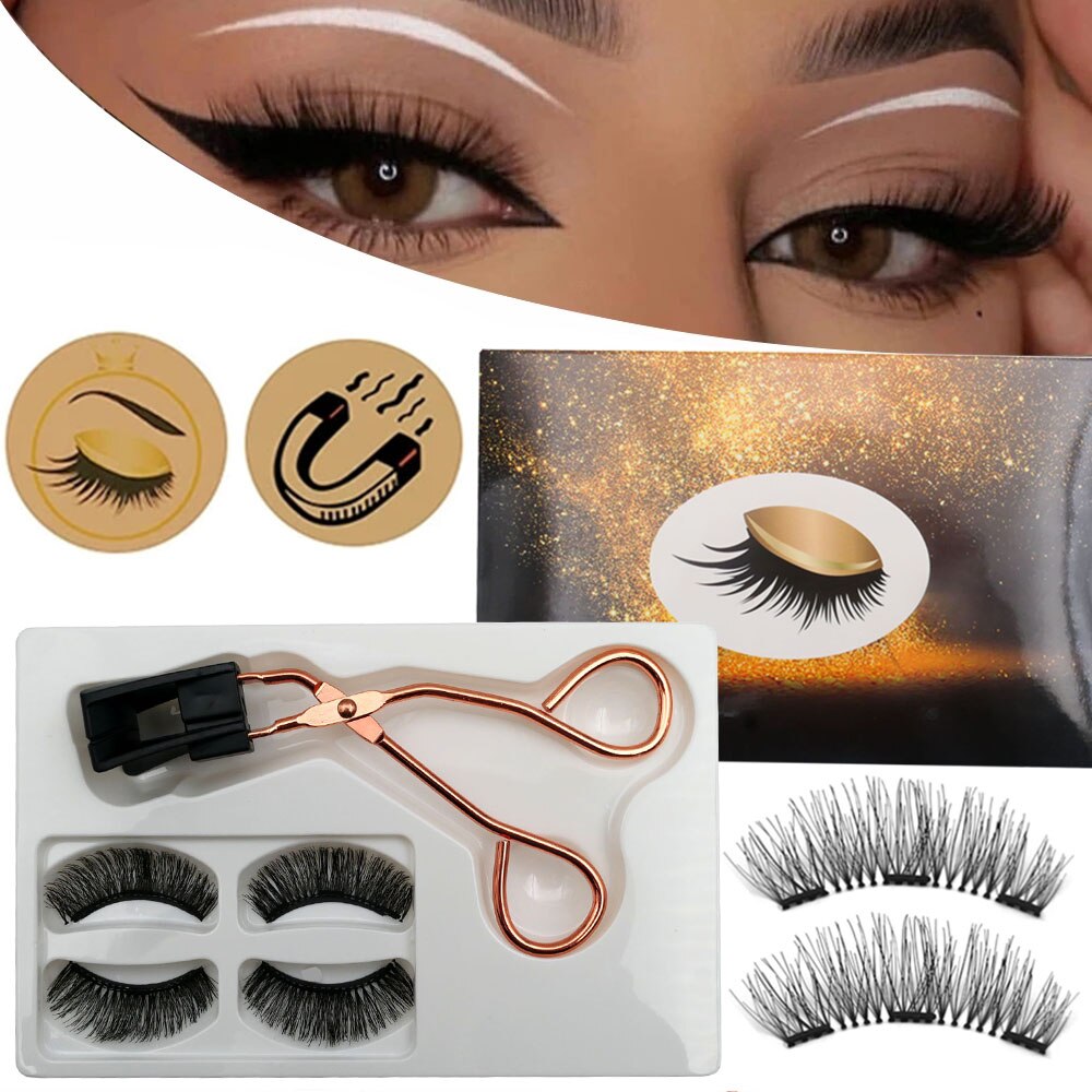 Neue 2 Paar 3D Natürliche Magnetische Wimpern, Handgemachte Wiederverwendbare Magnetische Falsche Wimpern Mit 3 Magnete Magnetische Wimpern
