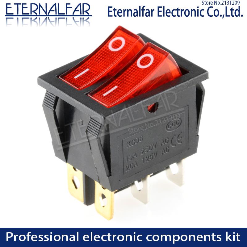 KCD6 16A 250V AC Rocker Schalter Stiefel Schalter 6Stifte Mit Lampe AUF-aus rot sterben Elektrische Grill grün Elektrische Heizung Doppel Schiff Typ
