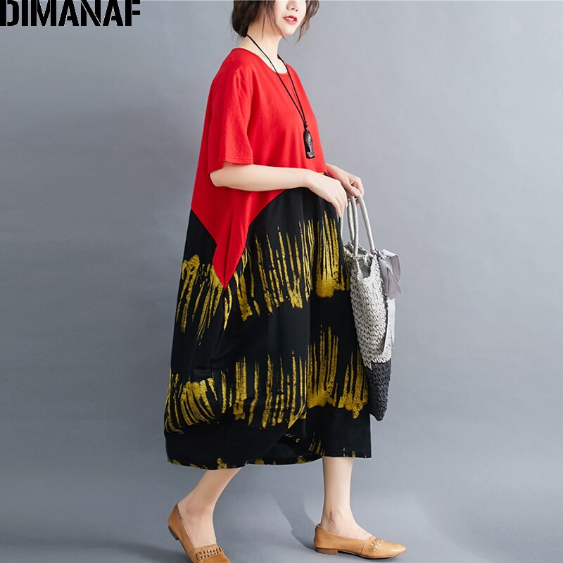 DIMANAF, vestido de verano de talla grande, ropa de mujer, vestido veraniego para mujer, vestido holgado Vintage de algodón negro a rayas, Vestidos elegantes para mujer
