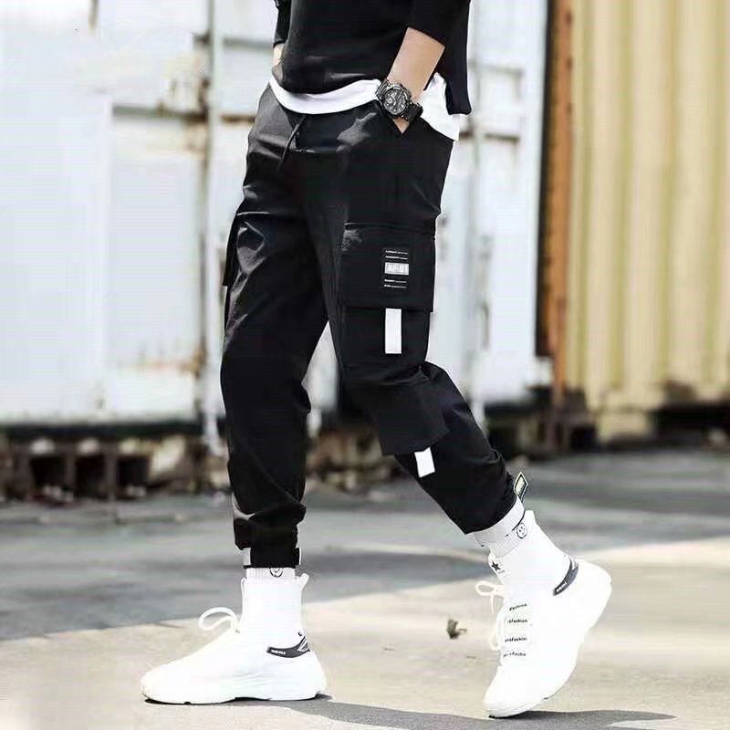 Los hombres cintas de bolsillos Cargo de harén pantalones Hip Hop Casual de hombre Tatical Joggers pantalones de de calle Casual Pantalones