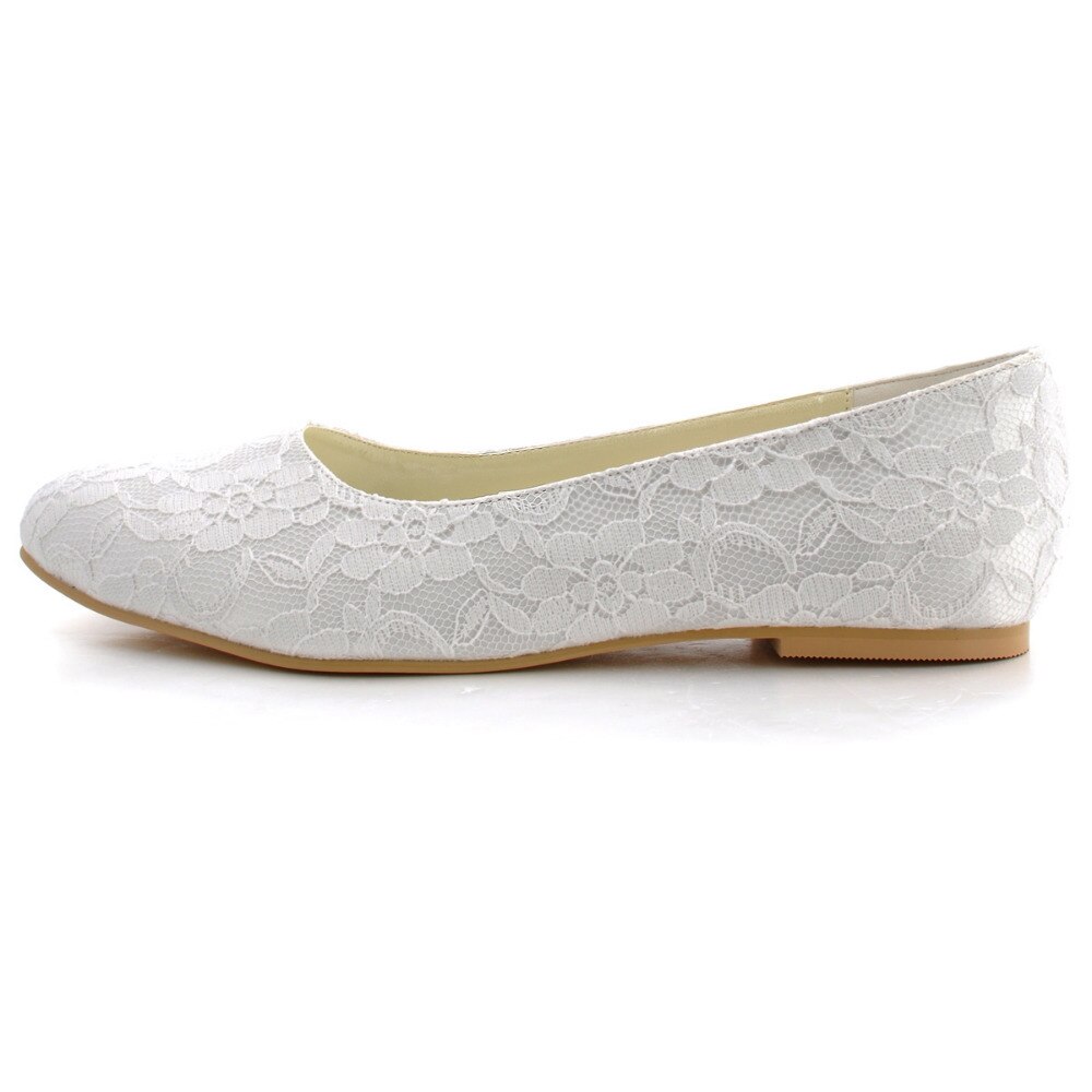 Blanco marfil mujer boda zapatos planos punta cerrada comodidad bailarina Ballets Slip On Lace novia zapatos para mujer EP11106