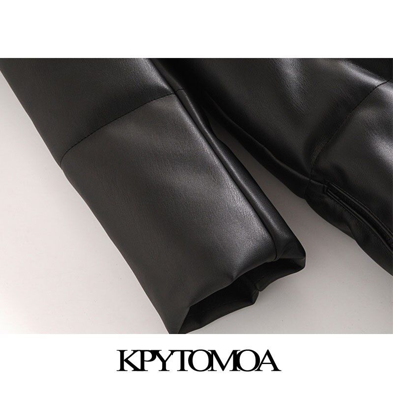 KPYTOMOA Women Thick Warm Winter Faux Leather Parkas Coat Vintage Hooded Long Sleeve Female Outerwear Chic Overcoat