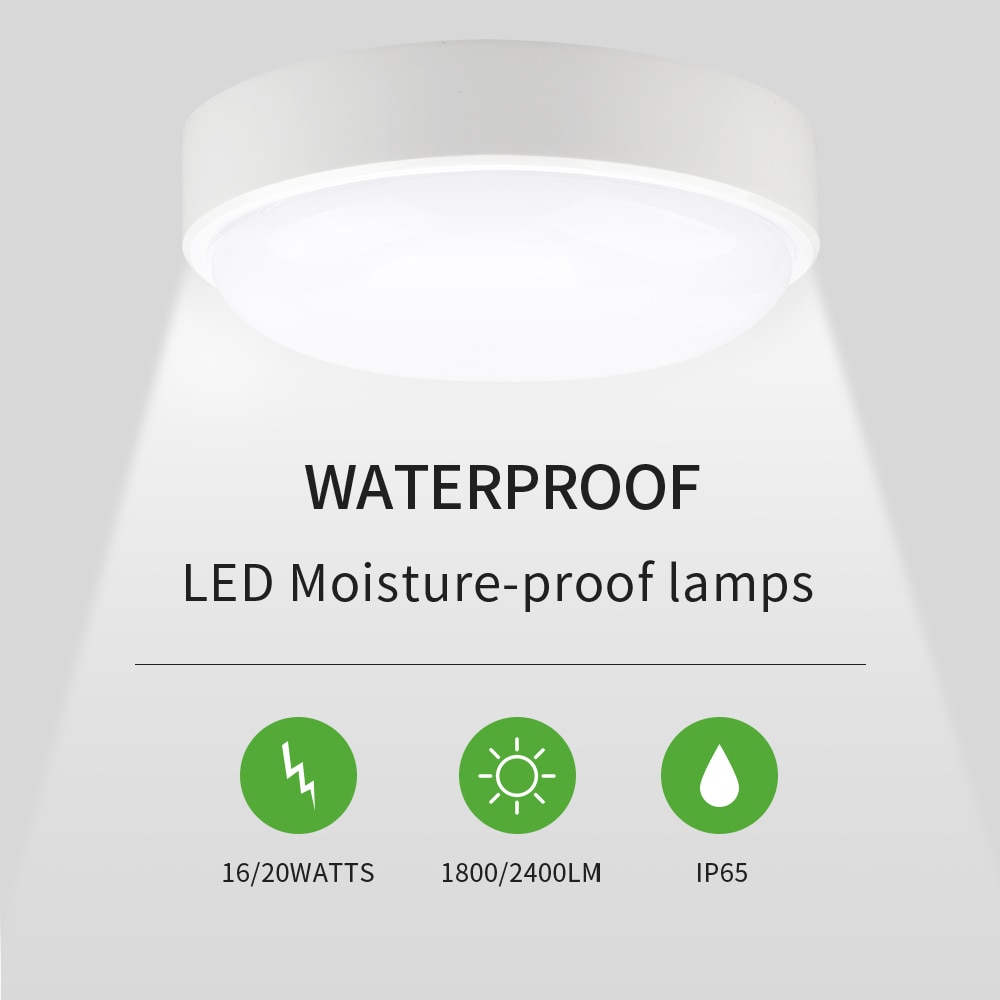 Round / Oval LED Moisture Proof Ceiling Lamp IP65 Waterproof Bathroom Outdoor Garden Yard Lamp, 16W 20W Modern Wall Lamp Light