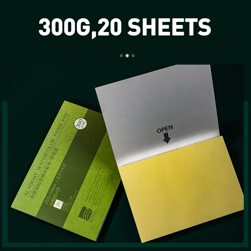 Watercolor Pad Paper, 100% Cotton 20 Sheets, 140lb/300gsm, 32K 16K 12K Glue Bound, Acid-Free, Art Sketchbook Wet &amp; Dry