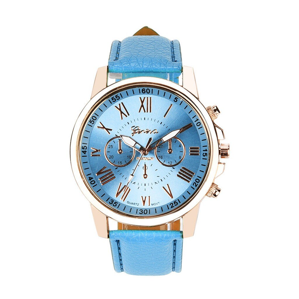 Vrouwen Romeinse Horloge Femme Lady Blue Roestvrij Waterdichte Polshorloge Cijfers Faux Leather Analoge Quartz Horloge #5: A