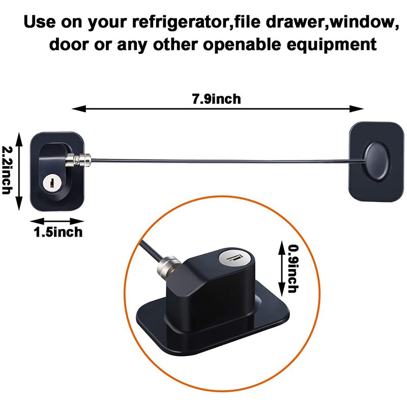 3 Pieces Refrigerator Door Lock Adhesive Freezer Lock Child Safety Cabinet Lock File Drawer Door Lock with Keys (Black)