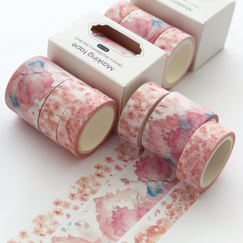 Papier décoratif japonais, 3 pièces/pièce, motif Floral fleur de cerisier, masquage, ensemble de bandes Washi, autocollants, artisanat et Scrapbooking: A