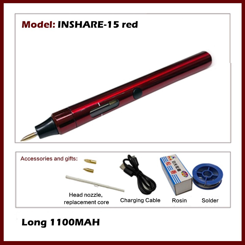 15w draadloze elektrische soldeerbout mini usb diy soldeerstation kit reparatiegereedschap verwarmingselement soldeer leer accessoire: Rood