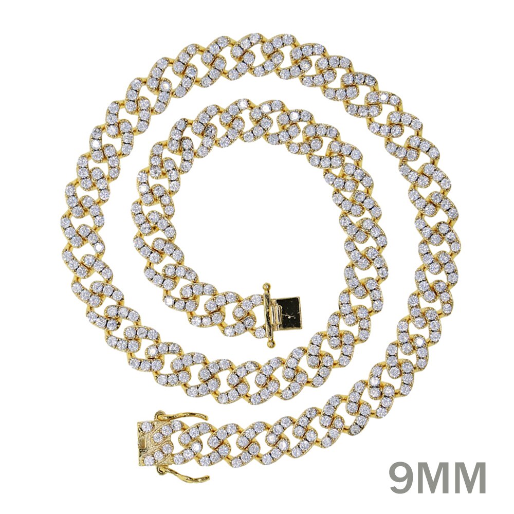 12mm Micro Pave CZ Cuban Link Necklaces pink Luxury Bling Bling choker Jewelry iced out bling zircon rock punk women men jewelry: Gold 9mm / 38cm