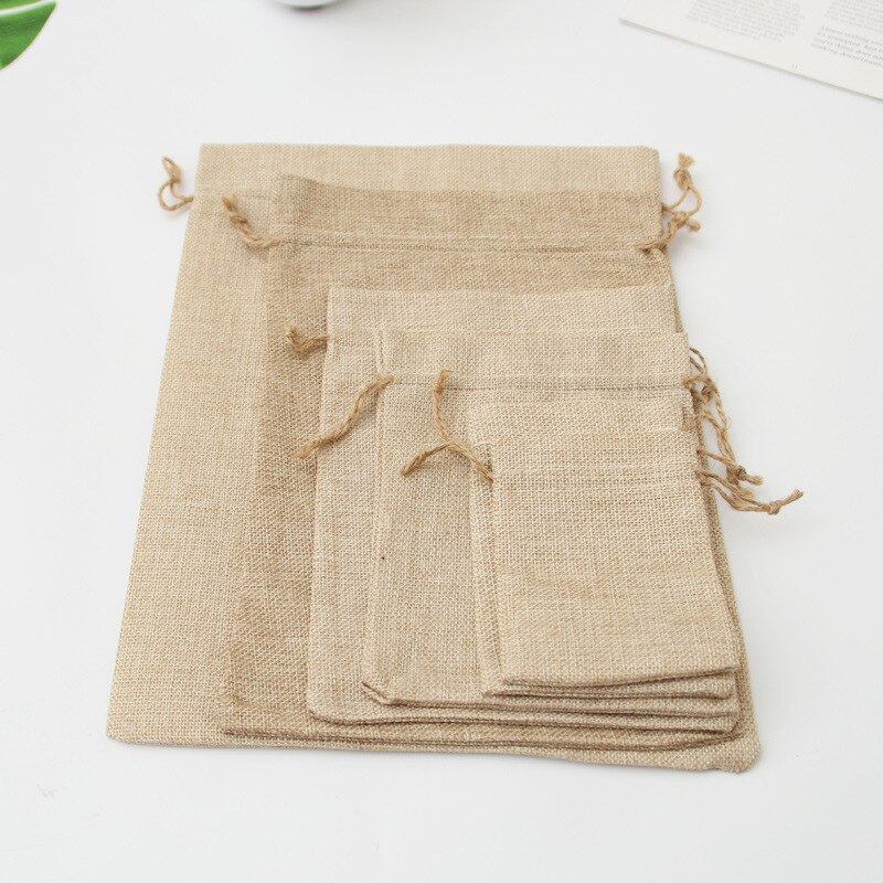 Jute Cotton Linen Drawstring Bag Burlap Packing Pouches Candy Jewelry Storage Bags For Wedding Christmas Jewelry Packaging