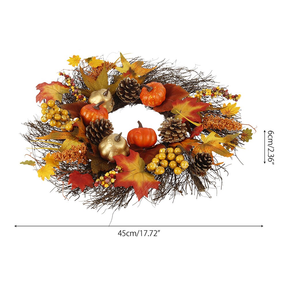 45cm Autumn Maple Leaves Leaf & Pumpkin Wreath Door Wreath Artificial Pumpkin Berries Pine Cone Maple Manmade Garland