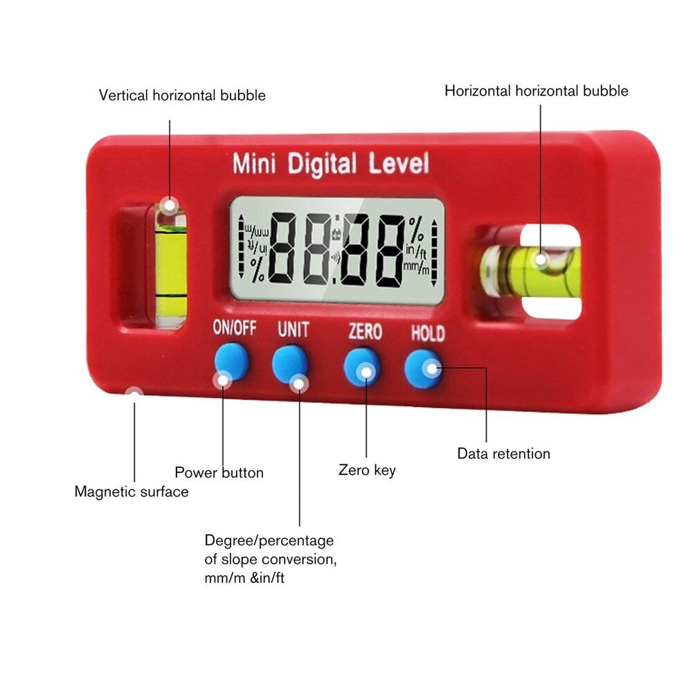 1pcs Mini Digital Protractor Inclinometer Magnetic Angle Finder Level Gauge ABS Red LCD Display Digital Level Box Measuring Tool
