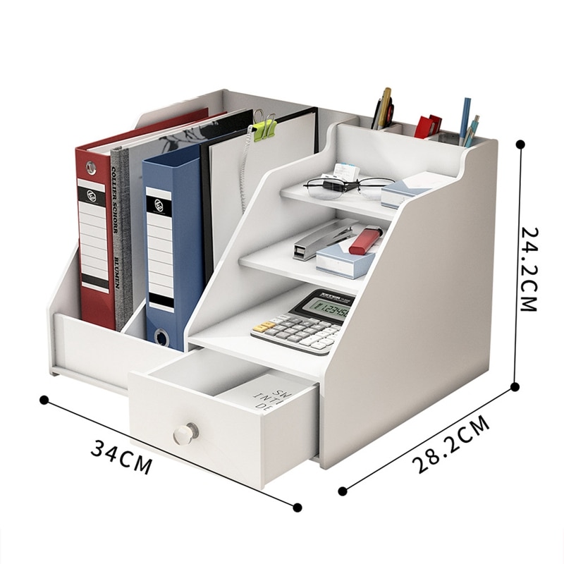 Multifunctional desktop stationery storage box with file file shelf and pen holder drawer rack