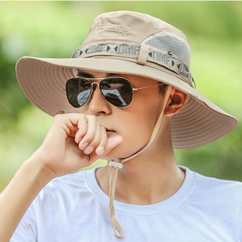 summer Sun hat men fisherman hat outdoor sun protection cool ventilation hat fisherman hat Beach Hat mountaineering fishing hat: Khaki