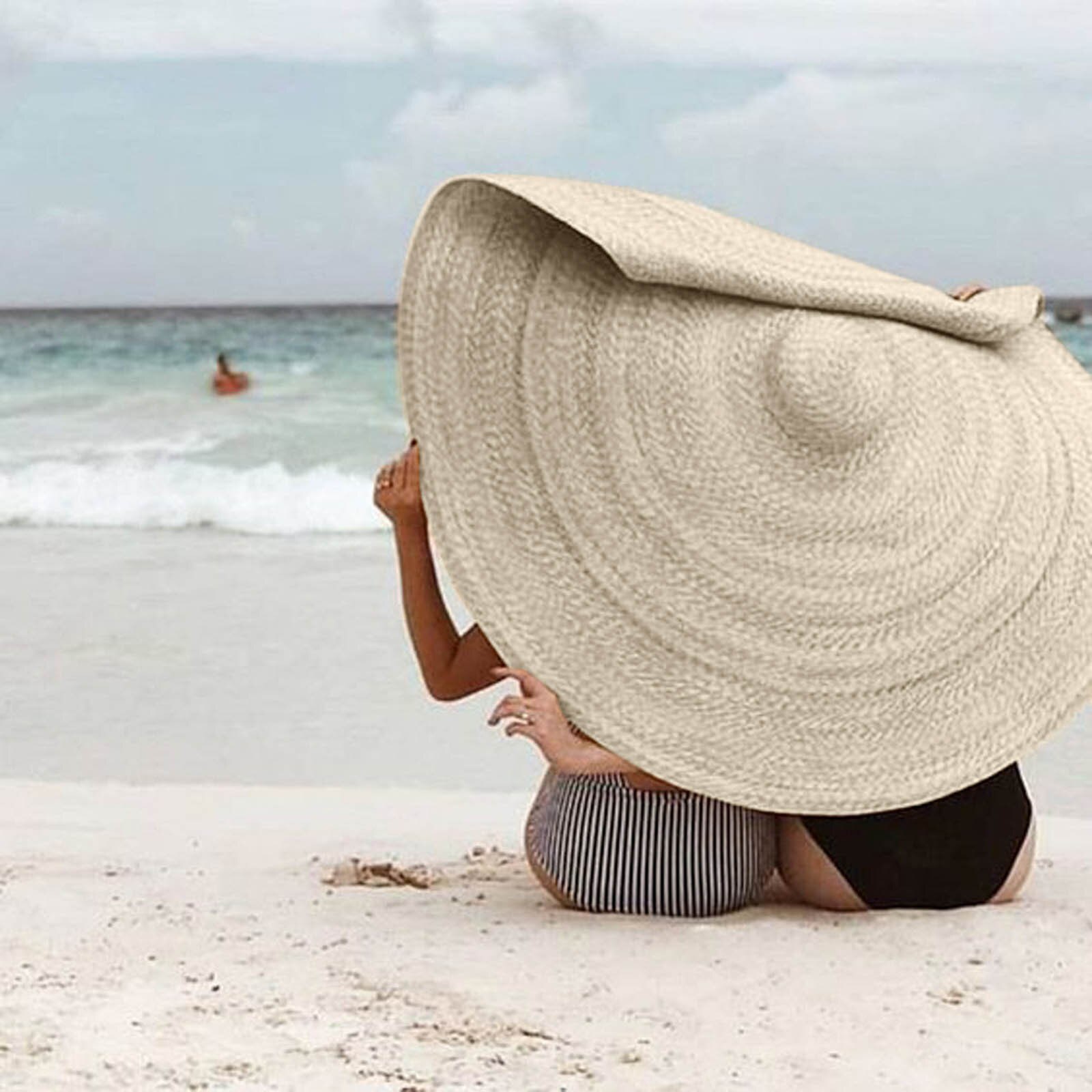 Vrouw Cap Mode Grote Zonnehoed Strand Anti-Uv Zonwering Opvouwbare Stro Cap Cover Oversized Inklapbare Zonnescherm Strand Hoed