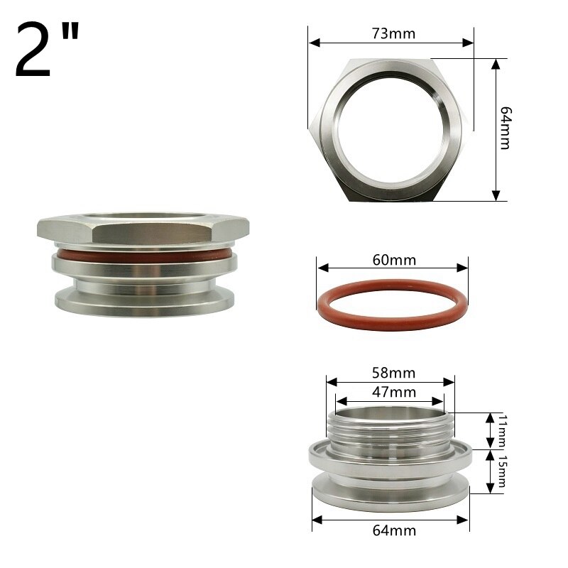 No Welded Baffle Sanitary SS 304 Stainless Steel 1.5" 2" Tri-Clamp Water Tank Inlet Homemade Trial: 2inch