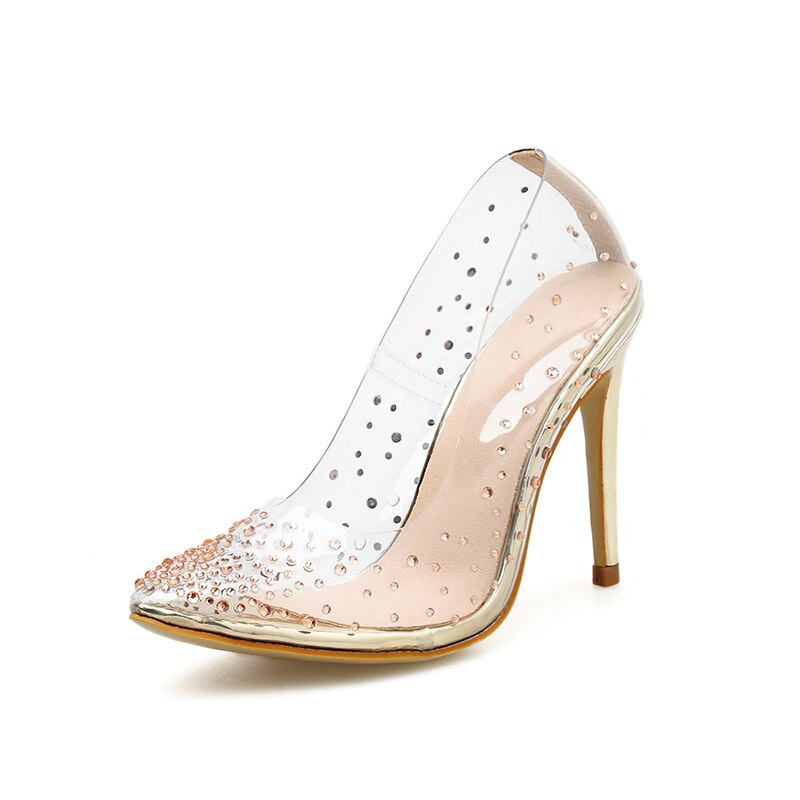 Transparante glazen slippers met diamantjes, damessandalen met hoge hak, damessandalen met hoge hak, galajurken, bruidsschoenen: 4.5