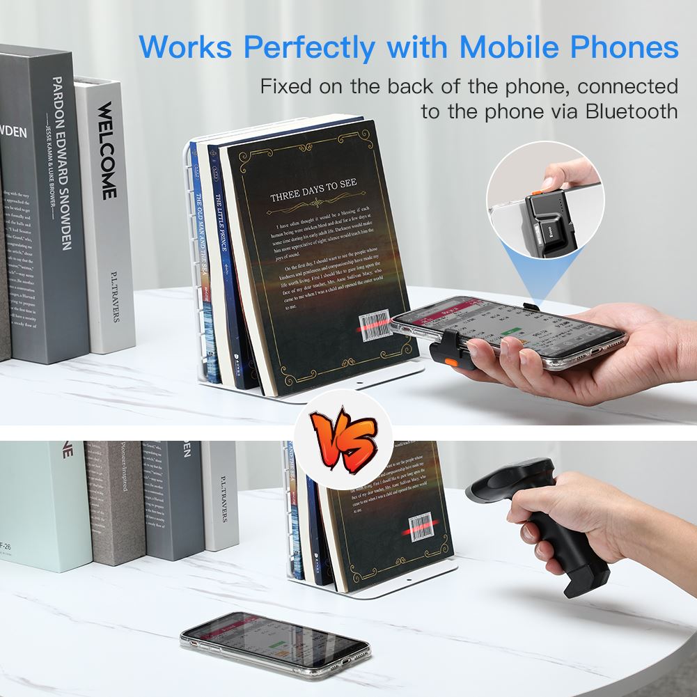 Eyoyo Back Clip Bluetooth Barcode Scanner Phone Portable Bar Code Reader 1D Scanner Android IOS System Fast &amp; Accurate Scanning